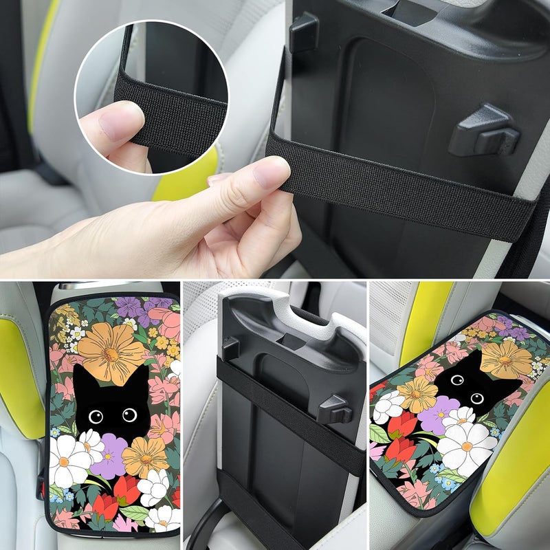 Adastrah Black Cat Auto Center Console Pad,Soft Waterproof Car Center Console Cover Auto Armrest Seat Box Cover Protector for Most Vehicle SUV Truck Car - Image 2